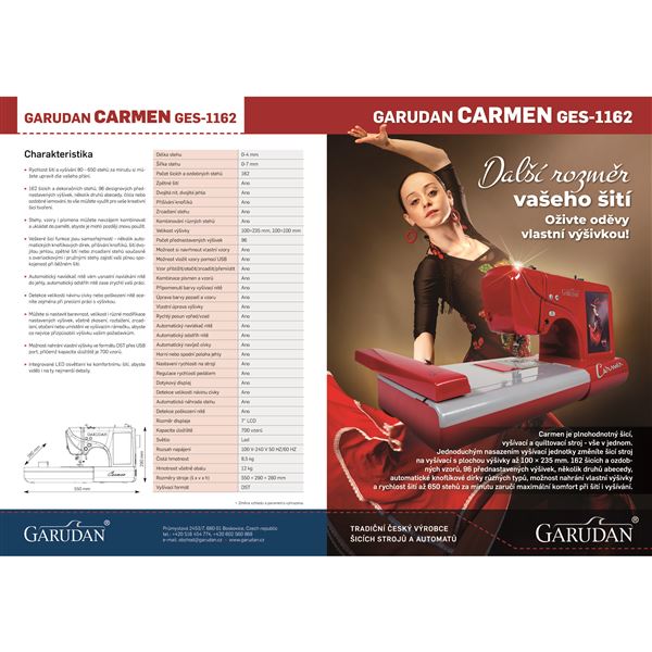 Kombinovaný šicí a vyšívací stroj Garudan CARMEN GES-1162 3 v 1
