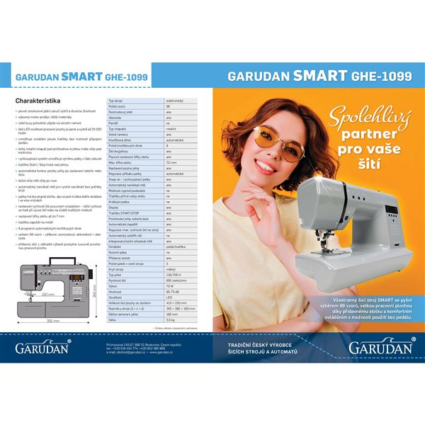 Domácí šicí stroj Garudan Smart GHE-1099 + rozšiřující stůl