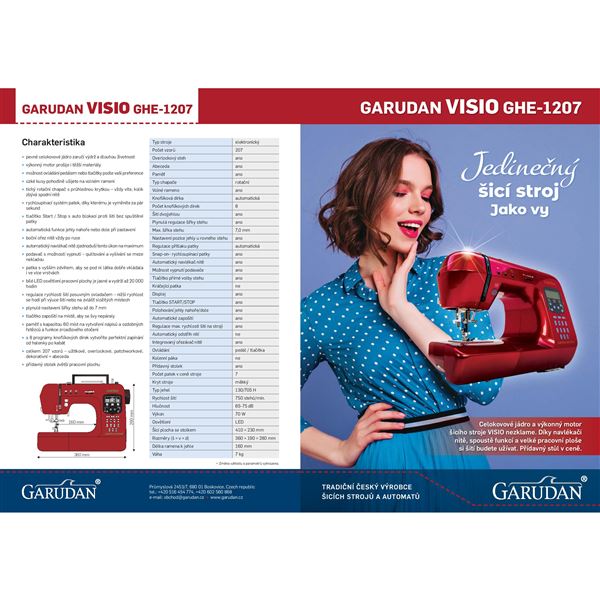 Domácí šicí stroj Garudan Visio GHE-1207 + rozšiřující stůl