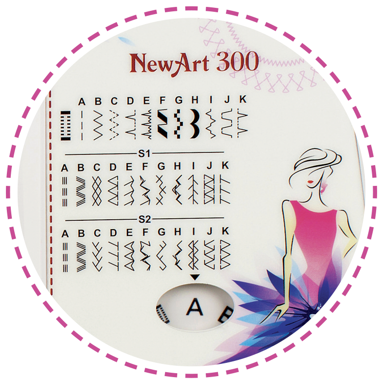 32 vzorů, jednokroková knoflíková dírka|Šicí stroj Leader NewArt 300